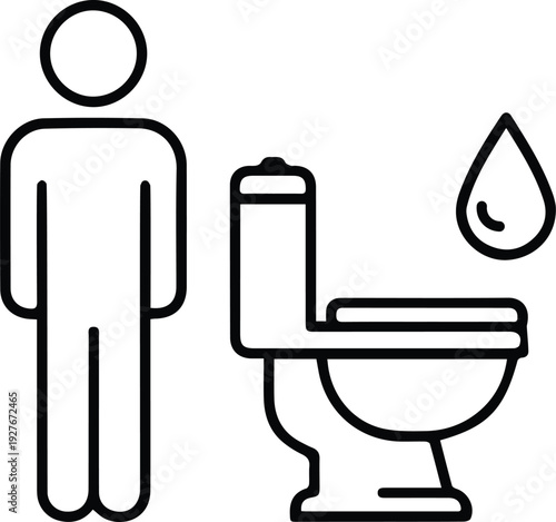 Line art human silhouette with toilet and water drop icon for urology health and prostate awareness vector illustration EPS file