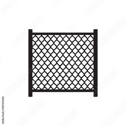 Chain link fence gate panel silhouette vector isolated on white background