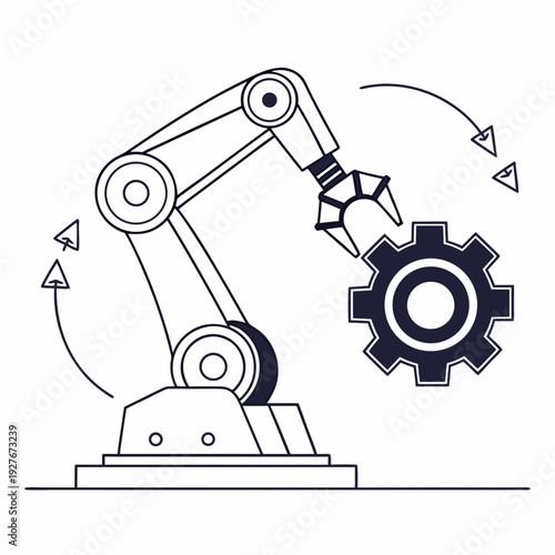 A robotic arm is moving a gear