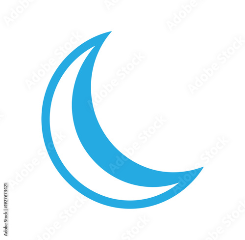 blue crescent moon symbol icon for astronomy and night sky representations