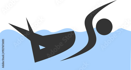 "Minimalist vector logo of a swimmer in water,