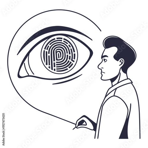 A man looking at a maze inside an eye