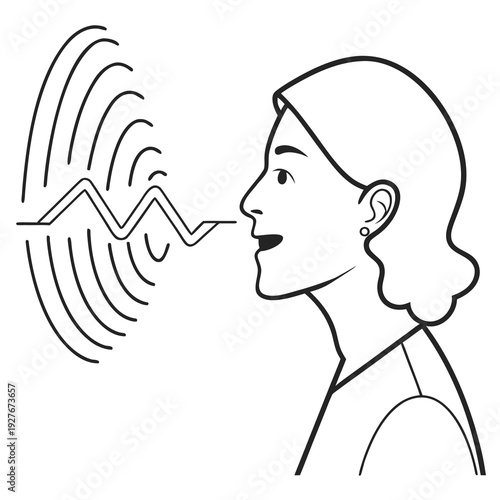 A woman speaking and producing sound waves
