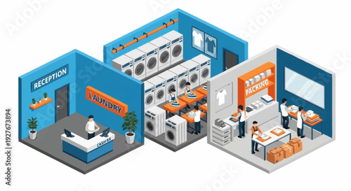 3D rendering of a modern exhibition stand with various sections.
