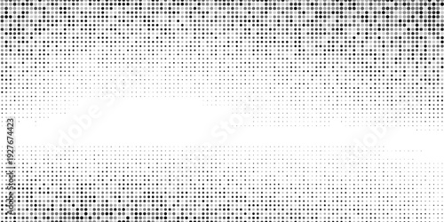 Grunge halftone gradient background. Faded grit noise texture. White and black sand wallpaper. Retro pixelated backdrop. Anime or manga style comic overlay. Vector graphic design textured template