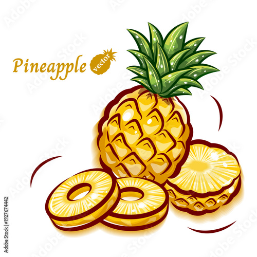 パイナップルの可愛いベクターイラスト素材｜フレッシュ果物ポップアート