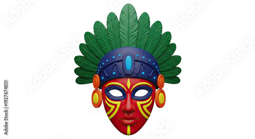 Colorful Tribal Mask with Feather Headdress