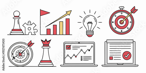 Illustrations of various business and marketing concepts and ideas Vector