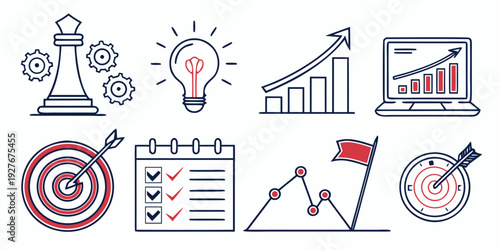 Diverse icons representing various aspects of business and project management Vector