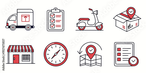Icons representing various logistics and delivery services and activities Vector