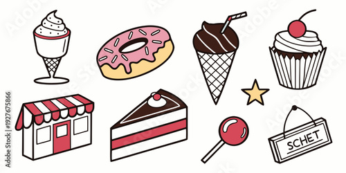 Assorted pastries and desserts displayed on a white background Vector