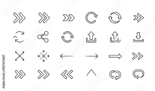 Modern navigation arrow line icons with editable stroke for UI and website design