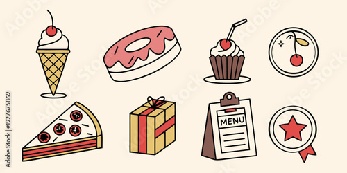 Assorted colorful desserts and snacks with a clock and checklist Vector