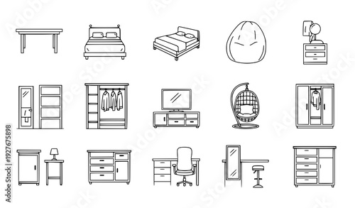Modern home furniture line icons editable stroke vector collection