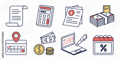 Illustrations of various office and productivity icons Vector