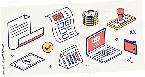 Illustration of various digital devices and tools for remote work and online collaboration Vector