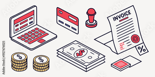 A vibrant illustration of a red and white food truck serving delicious meals. Vector