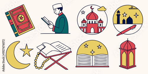 A collection of diverse icons representing various objects and symbols Vector