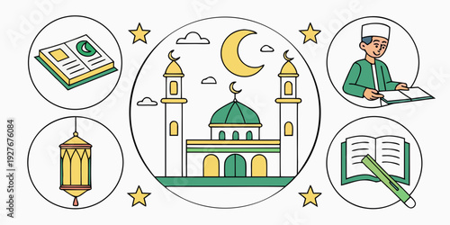 A vibrant illustration of diverse cultural symbols and landmarks from around the world. Vector