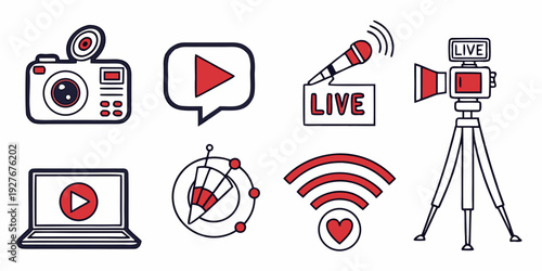 Modern technology icons representing various forms of media and communication Vector