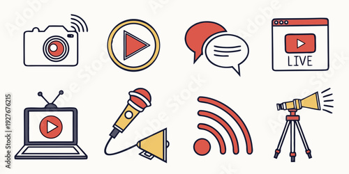 Collection of icons representing various media and communication methods Vector