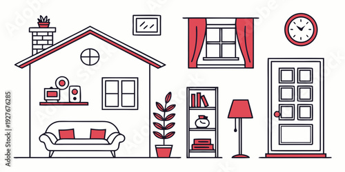 A charming suburban house with a cozy interior and festive holiday decorations Vector