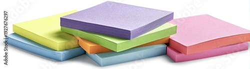 A vibrant composition of colorful, square sticky note pads stacked together