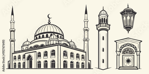 Historic buildings with clock towers standing tall against a cloudy sky Vector