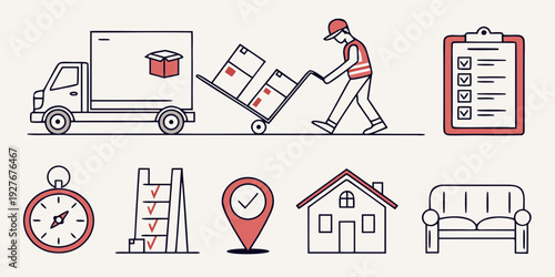 Illustration of various services including delivery, moving, and healthcare Vector