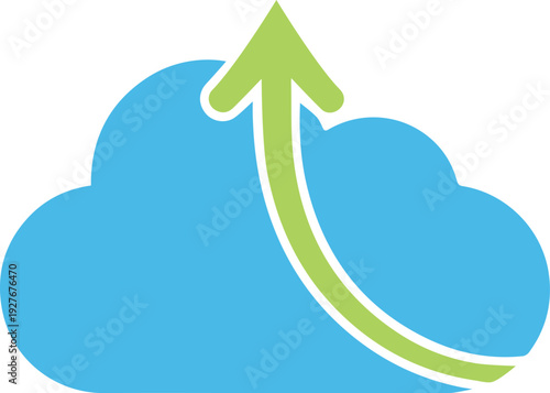 Abstract blue cloud computing with green upward arrow for data upload and business growth concept vector illustration EPS file