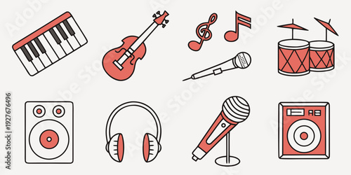 A vibrant collection of musical instruments and audio equipment Vector
