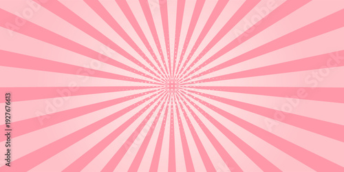 Candy color sunburst background. Abstract pink cream sunbeams design wallpaper. Colorful spinning lines for template, banner, poster, flyer. Sweet rotating cartoon swirl or whirlpool. Vector backdrop