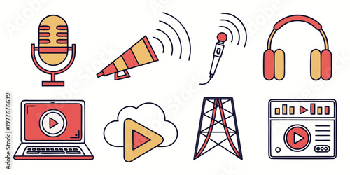 A collection of various audio and music equipment icons Vector