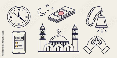 A collection of icons representing various aspects of daily life and activities Vector