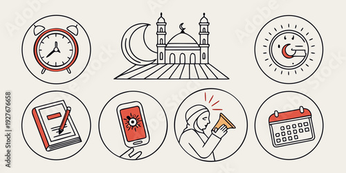 A collection of various symbols and icons representing different concepts and actions. Vector