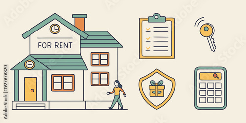 Illustration of a house with various home security and safety icons Vector