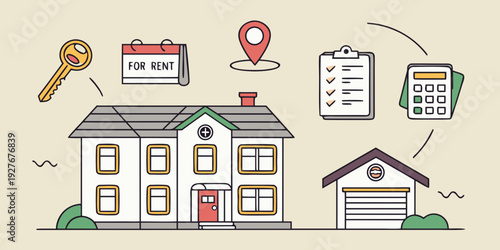 Illustrations of various house types and related elements. Vector