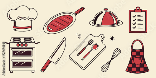 Assorted cooking utensils and ingredients for culinary creations Vector