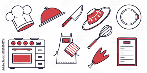 A delightful array of cooking utensils and ingredients for a culinary adventure Vector