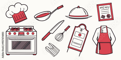 Assorted kitchen utensils and appliances displayed in a vibrant and organized manner Vector