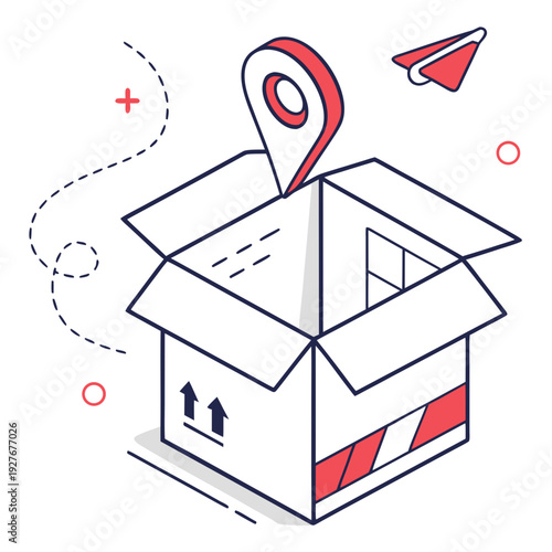 A house in a box with a map pin on top