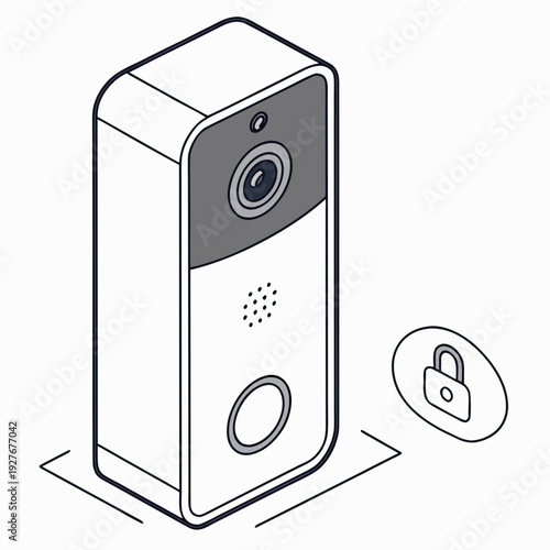 A smart doorbell with a camera and lock icon