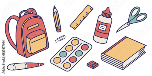 A vibrant illustration of school supplies and stationery items Vector