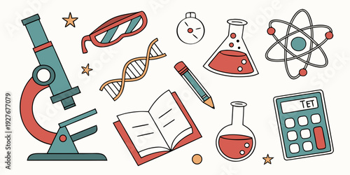 A variety of scientific tools and equipment used in different fields of study Vector