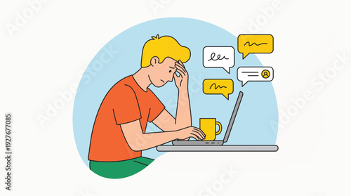 Stressed Man Overwhelmed by Digital Communications
