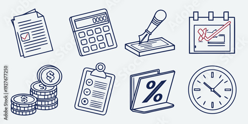 A collection of various objects related to time management and productivity. Vector