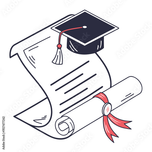 Icon of a graduation cap on a diploma