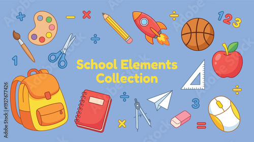 Colorful Assortment of Educational School Supplies and Learning Tools