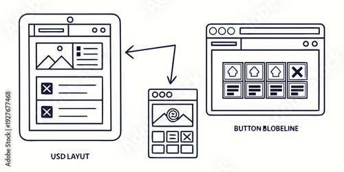 Illustration of a user interface layout being adapted for a mobile device. Vector