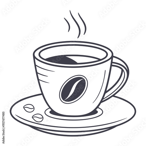 A simple line drawing of a hot cup of coffee